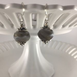 Handmade Earrings Unique Grey White Silver .925 Ear Wires